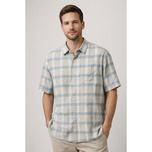 Tommy Bahama Silk Blend Plaid Shirt Mens XL Original Fit Blue